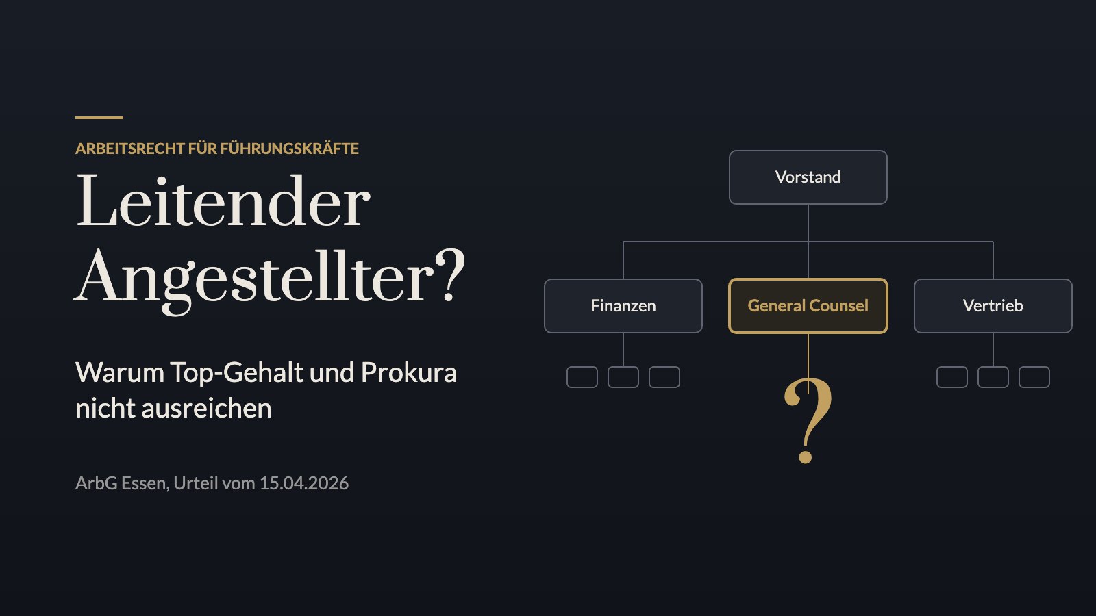 Grafik Organigramm mit Vorstand und General Counsel zur Frage, wann eine Führungskraft leitender Angestellter ist